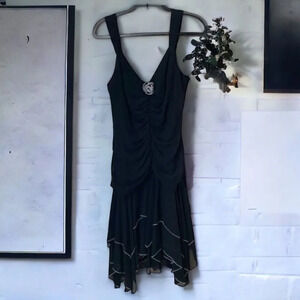 VINTAGE 1990s Goth Dress Ruched Ruffles Alt Y2K Black AGB Dress Size 10 Prom